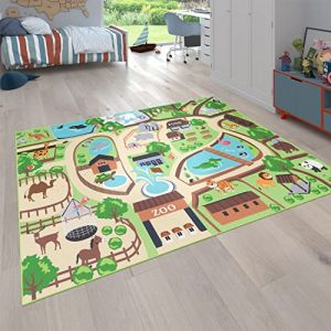 Tapis pour Enfants, Tapis de Jeu pour Chambres d'enfants, Zoo avec Tigre, Ours, Lion, coloré, Dimension:200 cm carré (Tapis24, neuf)