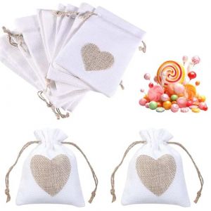 XURJUMI 10Pcs Motif de Coeur Sachets en Toile de Jute Pochettes 10 * 8CM, Petit Pochon Dragees pour Dragees Mariage pour Bonbons Adeaux Cadeau Baptême Anniversaire Noël Pâques (SENXING UOH LTD, neuf)