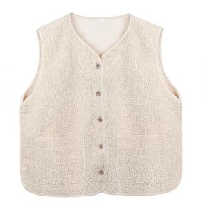 Risipu Veste sans manches en sherpa pour femme - Veste d&eacute;contract&eacute;e et chaude en fausse fourrure Teddy avec poches - Manteau en polaire pour l'hiver, beige, XL (yangwenting shop, neuf)