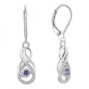 Starnny Boucle d'oreille Femme Argent 925/1000,Boucle d'oreille infini pendantes avec pierre de naissance en Zircone cubique 3A pour Femme (Boormanie Jewellery, neuf)