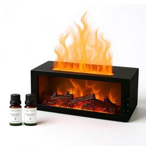 Diffuseur & Humidificateur Effet Flamme Cheminée 300ml – Brumisateur Ultrasonique pour Huiles Essentielles avec Télécommande, LED 7 Couleurs, Ambiance Feu de Camp pour Maison, Chambre, Bureau (Noir) (Lonyiabbi Store, neuf)