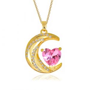 YONVUN cristal Zircon lune Coeur Pendentif nouvelle lune Collier | plaqu&eacute; or 18k rubis saphir plan&egrave;te diamant bijoux cadeau pour femme maman fille petite amie (YONVUN, neuf)