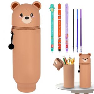 Trousse &agrave; Crayons 2 en 1 en Silicone Souple, 3PCS Stylos Gel Effa&ccedil;ables avec Encre Thermosensible, Trousse Silicone Verticale, Motif Animal Stylos &agrave; Bille, pour &Eacute;tudiant Scolaire Cadeaux Rentr&eacute; (LAKISS, neuf)