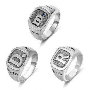 Chevali&egrave;re homme initiale personnalis&eacute;e | Bague grav&eacute;e d&eacute;licate avec initiale | Bague en argent sterling personnalis&eacute;e | Cadeau pour lui ou papa | petit doigt d'initiale | bague lettres grav&eacute;es (GetnameNecklace, neuf)