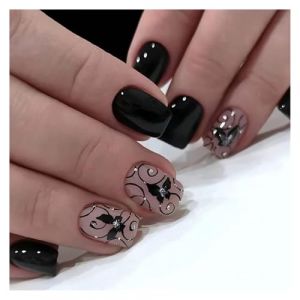 Faux Ongles Lot de 24 faux ongles courts carr&eacute;s &agrave; motif floral violet d&eacute;grad&eacute;, couverture compl&egrave;te, capsules d&eacute;tachables coller(07) (chenzhiying5188, neuf)