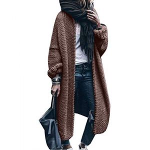 ORANDESIGNE Gilet Long Marron Femme en Tricot Cardigan Veste Ouvert &Eacute;pais Manches Longues Pull Gilet Chaud Casual Grosse Maille Manteau Sweater Hiver Chandail Outwear A Marron L (Wowmart Zoo X., neuf)