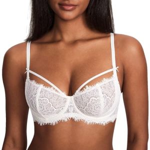DOBREVA Femme Soutien Gorge Push Up Balconnet Grande Taille avec Armatures Sexy Dentelle Demi Blanc de Coco 95B (Jimu Fashion, neuf)