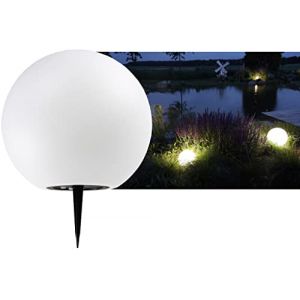 Lampe solaire boule 25 cm - lampe solaire avec piquet, cellule solaire, batterie, IP44 r&eacute;sistant aux intemp&eacute;ries, capteur cr&eacute;pusculaire, 3000 k / blanc chaud (BUVTEC, neuf)