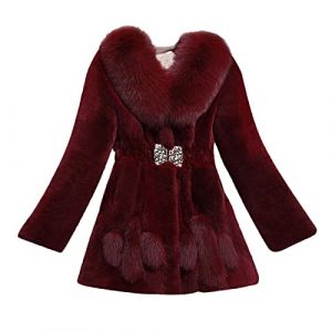 L9WEI Manteau en fourrure pour femme élégant manteau d'hiver chaud en fausse fourrure moelleuse manteau d'hiver pour femme manteau en fourrure avec capuche, Vin X01, XL (BAITAIZHANXING, neuf)