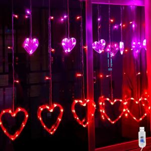 YIRHYZC Lumi&egrave;res de Saint-Valentin, lumi&egrave;res en forme de c&oelig;ur rouge rose pour int&eacute;rieur et ext&eacute;rieur, lumi&egrave;res de fen&ecirc;tre de Saint-Valentin, 126 LED, 12 rideaux lumineux, c&oelig;urs lumineux pour fen&ecirc;tre (Dahong Dahong, neuf)