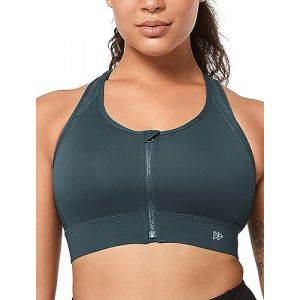 Yvette Soutien Gorge de Sport Col Haut Fermeture Avant Anti-Rayures Gros Seins Maintien &Eacute;lev&eacute; sans Armature Fitness HIIT Course,Gris Fonc&eacute;,M Grande Taille (Yvette Sports, neuf)
