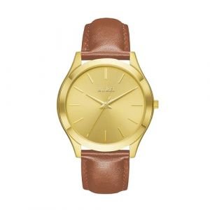 BUREI Montre moderne minimaliste ultra fine pour homme Montre élégante pour homme avec bracelet classique en cuir simple et grand visage, Marron doré-2, Ceintures (Nice everything, neuf)