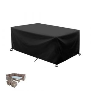 Bache Table Exterieur 200x120x74cm/LxWxH Housse de Table Jardin Imperméable,Housse de Protection Bâche Salon de Jardin Exterieur, Anti-UV 600D Tissu Oxford avec Boucles Et Cordon De Serrage (Peace AD Happiness, neuf)