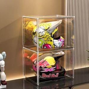 GUDEMAY XL Bo&icirc;tes de Rangement Plastique Transparente Empilable avec Fermeture Magn&eacute;tique - Vitrine Acrylique Anti-Poussi&egrave;re pour Casques, Figurines, Livres, Cosm&eacute;tiques, Chaussures et Sacs &agrave; Main (GUDEMAY-FR, neuf)