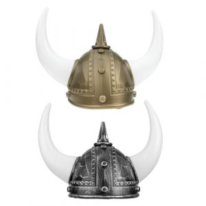 ANDRESLAD Lot de 2 Chapeaux &agrave; Cornes de Taureau Costumes M&eacute;di&eacute;vaux Nordiques pour Adultes Accessoires de F&ecirc;te Halloween et Cosplay Coloris Or et Argent&eacute; Taille Unique (Qiuiun, neuf)