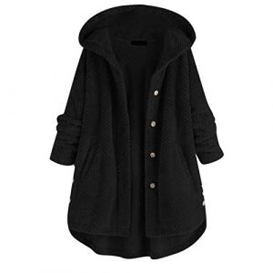 Cocila Manteau Bouton Long Poche Irr&eacute;Guli&egrave;Re Femmes Polaire Grande Taille Manteau &agrave; Capuche En Coton (Black S) Veste L&eacute;G&egrave;Re Veste Courte Blanche Cuir Grande Taille Hiver Chic (CHOHJIA, neuf)