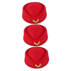 LIFKOME 3 Pièces chapeau d'hôtesse de l'air chapeau d'uniforme de déguisement fascinateurs rouges pour femmes jouer toison casquette hôtesse de l'air costume de chapeau d'agent de bord (Lmposing, neuf)