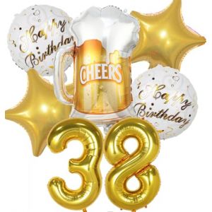 Ballon 38 ans Anniversaire Homme Femme, Decoration Anniversaire 38 ans, Ballon Anniversaire 38 ans Or, Ballon Bière Ballon Bouteille Verre à Vin Decoration pour Anniversaire 38 ans Femme Homme (Feelairy, neuf)