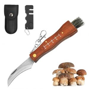 Couteau à Champignons,Couteau à Champignons avec Brosse,Couteaues à Champignon Inoxydable,Couteaues Pliant D'extérieur avec Manche en Bois,avec aiguiseur,Cadeau pour homme,Fête des Pères,papa,Noël (Poseidoneye, neuf)