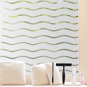 Conkov Film Fen&ecirc;tre Anti Regard - Film Autocollant Priv&eacute;e Vitre, Vague Motif sans Adh&eacute;sif Occultant Electrostatique Anti Solaire, pour D&eacute;coration de Cuisines, Vitrines,44,5 x 400 cm avec Outils (CONKOV, neuf)