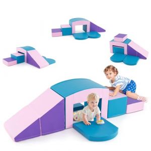 HOMFME Parcours Motricit&eacute; B&eacute;b&eacute; 6 Blocs Convertible avec Tunnel, Escaliers, Escalade et Rampe, Aire de Jeux Int&eacute;rieur avec Housse Amovible &Eacute;tanche, Fermeture Auto-Agrippante, Id&eacute;al pour Enfant (Bleu) (HOMFME, neuf)