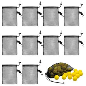Lot de 10 Sacs en Maille de Nylon avec Cordon de Serrage et Clips, 20 × 30 cm Sacs de Rangement Portables, Poches Noires en Filet avec Cordon de Serrage pour Sport, Natation, Plage, Voyages, Camping (MCLMYEU, neuf)