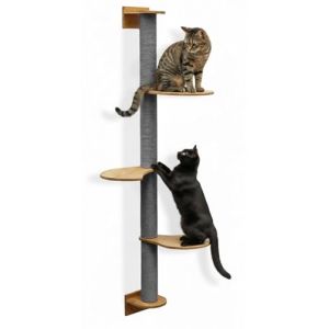 eyepower 175 cm Arbre &agrave; Chat Mural Luna avec 3 Plateaux Bois - Grand Poteau &agrave; Griffer en Sisal Fixation Murale - Griffoir Bambou pour Chats d&rsquo;Int&eacute;rieur - &Eacute;l&eacute;ment d&rsquo;Escalade pour Griffer - Mur Grimper (einspreis, neuf)