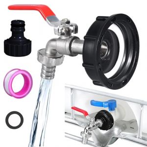 Robinet Cuve 1000l,Raccord Cuve 1000 litres,Robinet D'écoulement IBC,S60X6 Adaptateur de réservoir de vidange IBC 3/4" avec raccord de Tuyau, raccord cuve pour Réservoir d'eau de Pluie IBC (XINSUO, neuf)