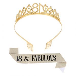 VALICLUD 1 Ensemble 2 Pièces Couronne Ceinture De Cérémonie Stand Femmes Joyeux Anniversaire Bandeau Anniversaire Diadème Et Écharpe Princesse Couronne Joyeux 18E Anniversaire Écharpe 18E (SHUI LIAO, neuf)