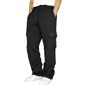 Jean Homme Large Pantalon en Lin Blanc Homme Élastique Taille Elastique Pantalon Battle Homme Jogging Pantalon De Camouflage pour Hommes Jambes Droites Quotidien Homme Pas Cher Noir XL (SHONTON, neuf)
