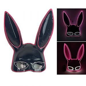 Naroote Masque de Lapin Lumineux, Masque de Lapin d'Halloween &agrave; Lumi&egrave;re Froide en Plastique Inodore 4 Modes d'&eacute;clairage pour les Soir&eacute;es Dansantes (BLACK) (Wandisyo, neuf)