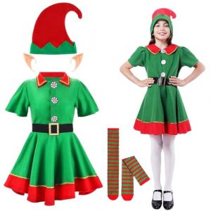 Carnavalife D&eacute;guisement elfe pour femme, costume elfe fille, gar&ccedil;on, costume de famille, elfe de No&euml;l pour adulte et enfants, d&eacute;guisement papanoel (7-9 ans, costume elfe fille) (Carnavalife, neuf)