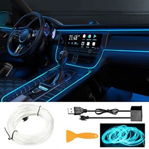EL Wire Bande Lumineuse LED pour int&eacute;rieur de Voiture, Fil n&eacute;on USB avec Bord de Couture de 6 mm, 500,4 cm, Fil &eacute;lectroluminescent (EL), kit d'&eacute;clairage d'ambiance pour d&eacute;coration (YEKUYEKU, neuf)