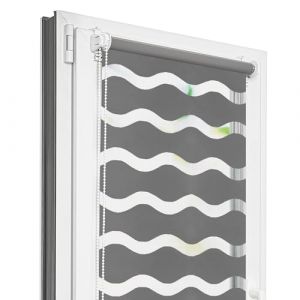 Estika Store Enrouleur Jour Nuit Vague Klemmfix sans per&ccedil;age - 45 x 220 cm - Gris fonc&eacute; - Store &agrave; enroulement, Double Tissu, pour fen&ecirc;tres int&eacute;rieures, Tissu en Forme de Vague (Estika, neuf)