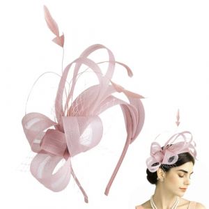 AHANDMAKER 1 serre-tête bibi avec plumes pour femme, chapeau bibi vintage des années 50 pour mariage, église, chapeau derby, cocktail, fête costumée, rose (AHANDMAKER EU, neuf)
