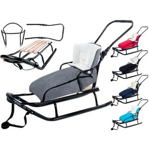 Luge GagaDumi Oslo en m&eacute;tal avec Dossier avec Ceintures de s&eacute;curit&eacute;, Barre de pouss&eacute;e et chanceli&egrave;re, Luge pour b&eacute;b&eacute;, id&eacute;ale pour Les Enfants et Les Adultes, Charge jusqu'&agrave; (O4-Gris) (GaGaDumi, neuf)