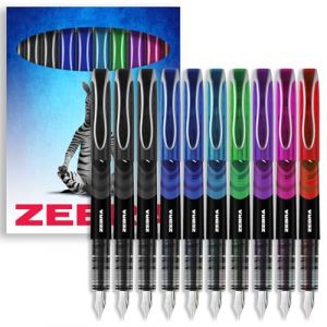 Zebra Fuente Lot de 10 stylos plume jetables Encre de couleur noire, bleue, rouge, verte, violette, bleu clair et rose (OMGHC., neuf)