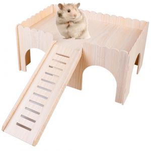 BAIFULAI Maison pour cochon d'Inde avec rampe 4 entr&eacute;es, 38 x 25 x 18 cm, grande maison, en bois, jouet, accessoire pour cochon d'Inde (zhouxutao, neuf)