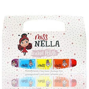 Miss Nella &eacute;t&eacute; (Summer Time) Kit de 5 vernis &agrave; ongles d&eacute;collables pour enfants - Violet/bleu/jaune/orange/rouge (Little Popper/mermaid blue/sun kissed/poppy fields/strawberry cream) (OMG Marketing Ltd, neuf)