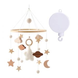 Mobile Bébé Bois, Mobile Lit Bébé avec Boîte à Musique Cloche à Vent Étoile en Bois Suspension Mobile Musical Bébé Carillon Éolien Bébé Cadeau pour Fille Garçon Décoration Chambre D'enfant (Haptre, neuf)
