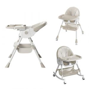 XUANYU 6 en 1 Chaise Haute Evolutive pour Bébés et Enfants, Chaise à Manger Confortable avec Hauteur en 2 Positions, Chaises Haute avec Roues Universelles (Beige-blanc B) (XUASHW, neuf)