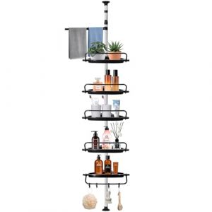NEMMXUB Étagère Salle de Bain Télescopique, Étagère de Douche Réglable en Hauteur Étagère d'Angle Douche Sans Percage Acier Inoxydable avec 4 Paniers et 1 Porte-Serviettes et 4 crochets, 95 à 320 cm (STORE NICASTRO, neuf)