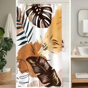 Uiiooazy Rideau Douche Anti Moisissure, Rideau de Douche 120x180cm Orange Jaune Boheme Tropicale Foglie di Palmier Rideaux de Baignoire Tissu Lavable Imperm&eacute;able Rideaux Salle de Bain avec 8 Crochets (dongguibinjingpinxiaodianpu, neuf)