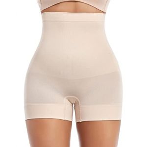 YARRCO Short Gainant Femme Ventre Plat Culotte Gainante Amincissante Panty Gainant Invisible Culottes Sculptantes Taille Haute Shorty Anti Frottement Cuisse Shapewear (Beige-High Waist,S) (YARRCO, neuf)