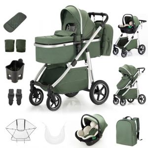 Zkiprm Poussette 3 en 1 Syst&egrave;Me de Voyage, Landau avec Si&egrave;Ge Auto, Chariot Buggy avec Sac &agrave; Dos Et Poign&eacute;E R&eacute;Glable en Hauteur, Cadre en Alliage D'Aluminium, Adapt&eacute; aux B&eacute;B&eacute;S de 0 &agrave; 4 Ans Noir (Zkiprm, neuf)