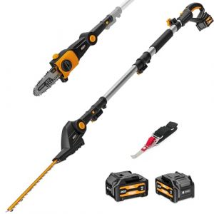 Alloyman 20V Max Taille-haie télescopique sans Fil 2-en-1 et élagueuse sur Perche, avec 2 Batteries de 4,0 Ah et Chargeur, scie télescopique de 2,4 m pour la Taille des Haies et des arbustes (YXLMJFJH, neuf)