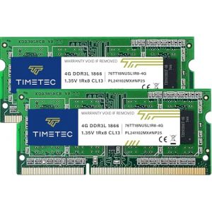 Timetec Kit 8 Go (2x4 Go) DDR3L / DDR3 1866 MHz PC3L-14900 / PC3-14900 Non-ECC sans Tampon 1,35 V / 1,5 V CL13 1Rx8 Simple Rang 204 Broches SODIMM pour Ordinateur Portable mémoire RAM (Timetec Europe, neuf)