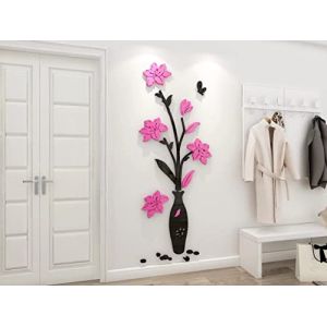 Stickers Muraux 3D Vase Autocollants ​Fleurs Miroir DIY Carthame Art Sticker Mural Romantique Famille Décoration Mur Autocollant Fond Chambre D'enfant Décoration Chambre Murale (qiansui, neuf)