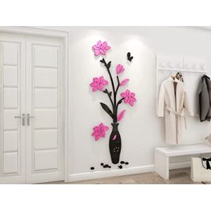 Stickers Muraux 3D Vase Autocollants ?Fleurs Miroir DIY Carthame Art Sticker Mural Romantique Famille Décoration Mur Autocollant Fond Chambre D'enfant Décoration Chambre Murale (qiansui, neuf)