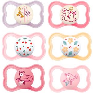 MAM Day & Night MAM Air Skin Soft Lot de 6 tétines en silicone pour fille de 16 ans et plus, avec 3 boîtes de transport stérilisées (babywaren24, neuf)